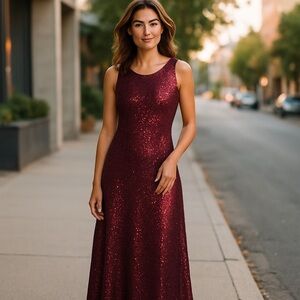 Christina Wu Sequin Gown Claret Style 22704 Size 0